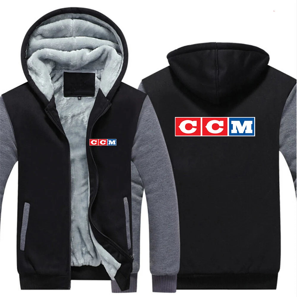 CCM Vinterhoodie Herr – Tjock fleece, dragkedja, solid färg, varm & bekväm, S–5XL, 12 färger