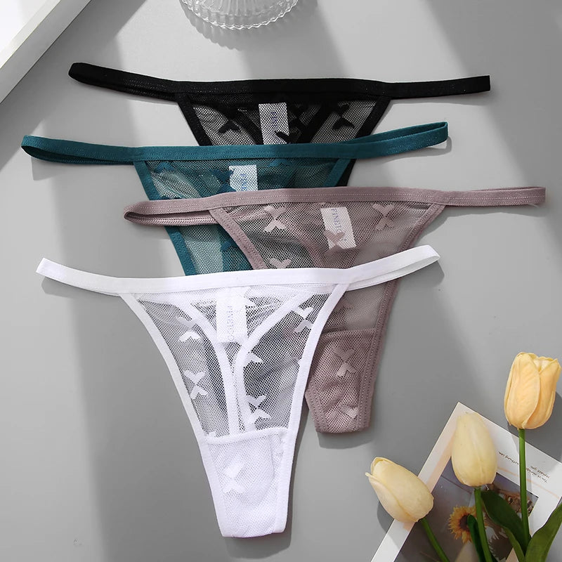 2PCS/Set Mesh G-String Women's Panties Transparent Underwear Women Seamless Thong Female Underpants Intimates Lingerie S-XL