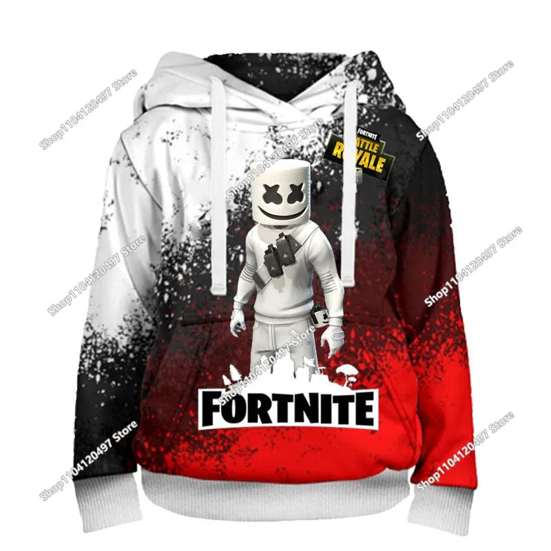 Fortnite Hoodie Barn & Vuxna – 3D-tryckt Animerad Pullover Polyester Casual Streetwear Storlek 110–160cm + Vuxenstorlekar