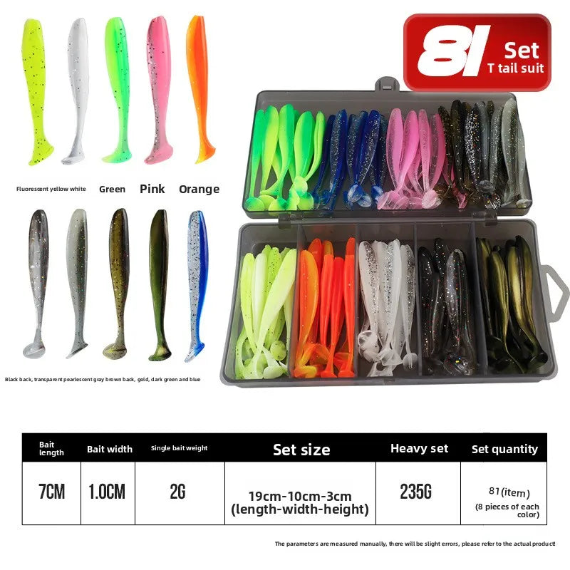 Soft Tail Bait Set Fake Bait 5.5/7/9/12cm Two-color Fishing Lure with Lead Head Hook for Angling