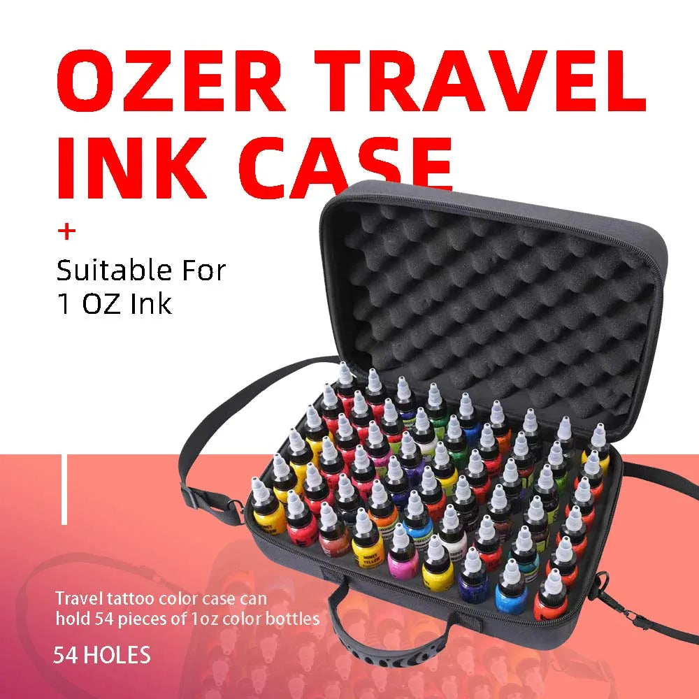 54pcs 1oz Tattoo Ink Case PU Memory Foam Push Seal Cap Secure Storage Portable Tattoo Supply for Artists Travel Studio