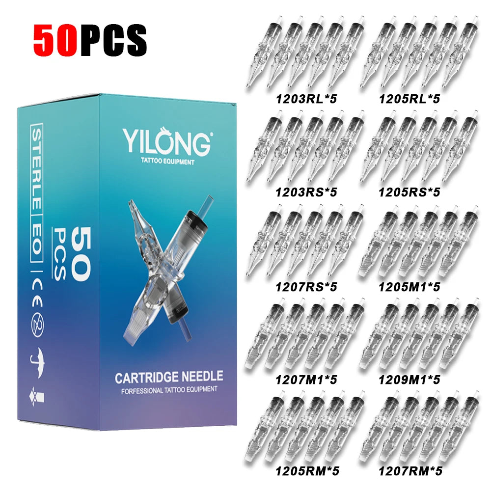 20/50PCS Transparent Tattoo Cartridge Needles RL RS M1 CM Disposable Sterilized Cartridge Needles for Tattoo Machine Pen Supply