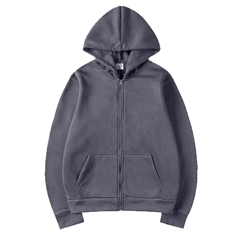 2025New Trendy Sweatshirt Coat Front Pockets Warm Zipper Lamb Wool Jacket Men and Woman Autumn Winter Pure Color Cardigan Hoodie