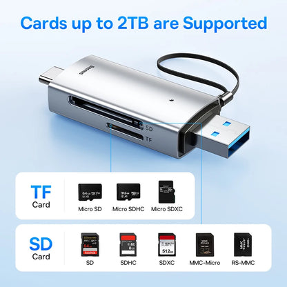 USB 3.0-kortläsare för SD och microSD – USB-A/USB-C