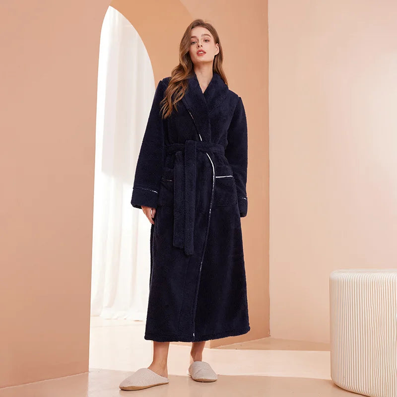 Female Autumn and Winter Warm Long Flannel Thick Couple Bath Bathrobes Men Women Pajamas Shower Robe Bath Towels For Adults