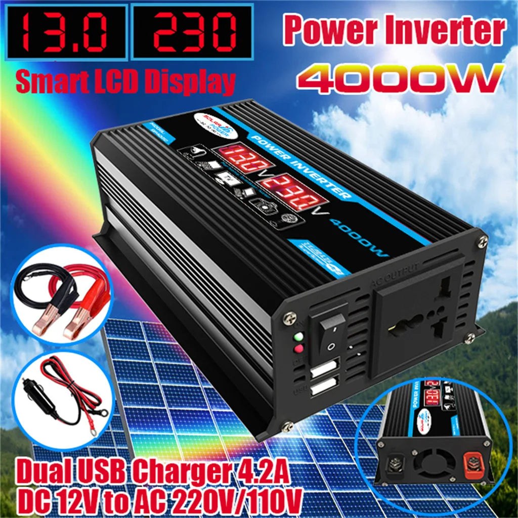 Komplett Solkraftsystem 4000W/6000W – 20W Monokristallin Solpanel + Modifierad Sinusvåg Inverter 110V/220V + 30A PWM-regulator 12V/24V