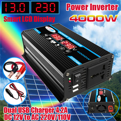 Komplett Solkraftsystem 4000W/6000W – 20W Monokristallin Solpanel + Modifierad Sinusvåg Inverter 110V/220V + 30A PWM-regulator 12V/24V