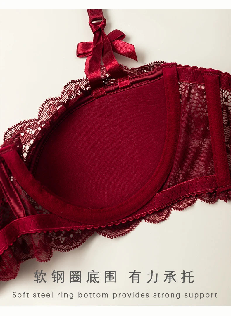 Dam Viktoriansk Spets Lingerie Set – Push-up Halvkupa Trådlös BH & Trosor Samlande, 4 Färger S–4XL