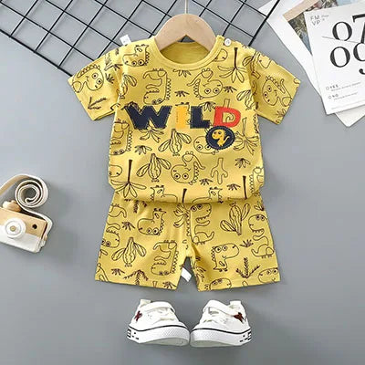 Summer Donald Duck Cartoon 2-Piece Boys Tracksuit Casual Kids Clothing Set T-shirt And Shorts Children 1-4 Years