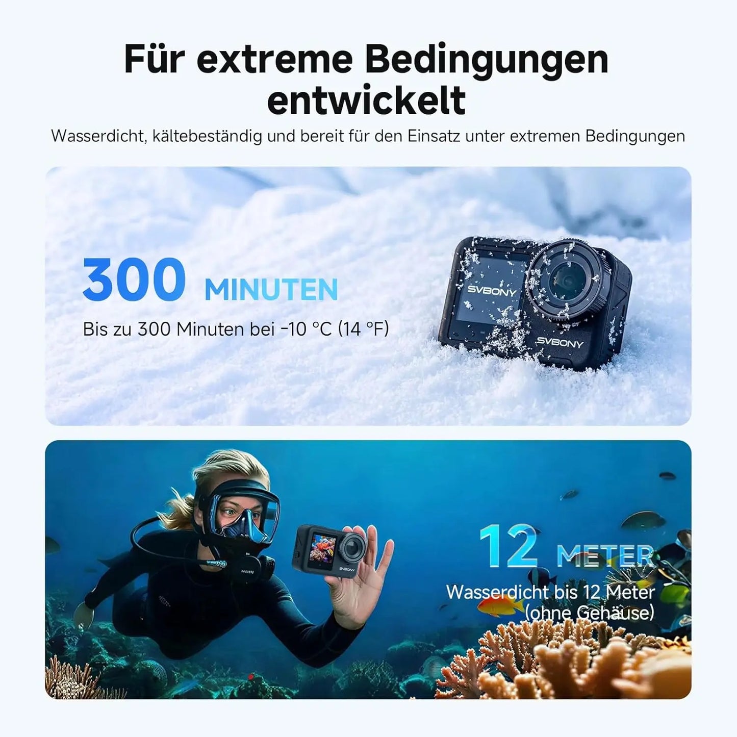 SVBONY SVGo3 4K 60FPS underwater camera, action camera with 128 GB storage, magnetic quick-release, 1/2.7-inch sensor, waterproof up to 12m (without housing), EIS 2.0, 2 batteries (1800mAh) and accessories