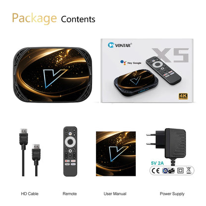 VONTAR X5 TV Box Android 14 Amlogic S905X5M(S905A) 4GB 128GB 32GB 64GB 1000M LAN Wifi6 4K AV1 Media Player TV Box Set Top Box