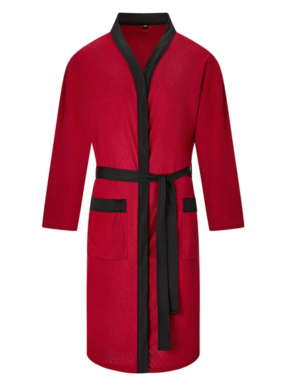 Men's Twill Fabric Long Bathrobe with Belt Design, Double Pockets, Casual Home Pajamas, Loose Fit, Hotel Resort Style, Nightwear