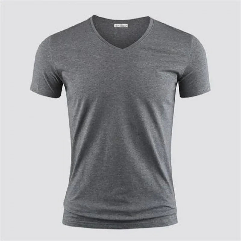 2026 Men's T Shirt Pure Color V Collar Short Sleeved Tops Tees Men T-Shirt Black Tights Man T-Shirts Fitness For Male Clothes