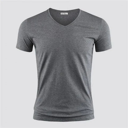 2026 Men's T Shirt Pure Color V Collar Short Sleeved Tops Tees Men T-Shirt Black Tights Man T-Shirts Fitness For Male Clothes