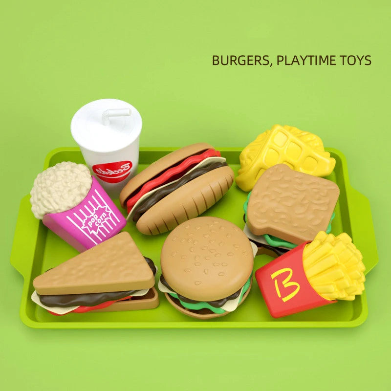 Låtsasmat för barn – hamburger- och pommes-set i 9 delar