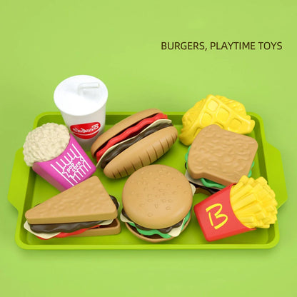 Låtsasmat för barn – hamburger- och pommes-set i 9 delar