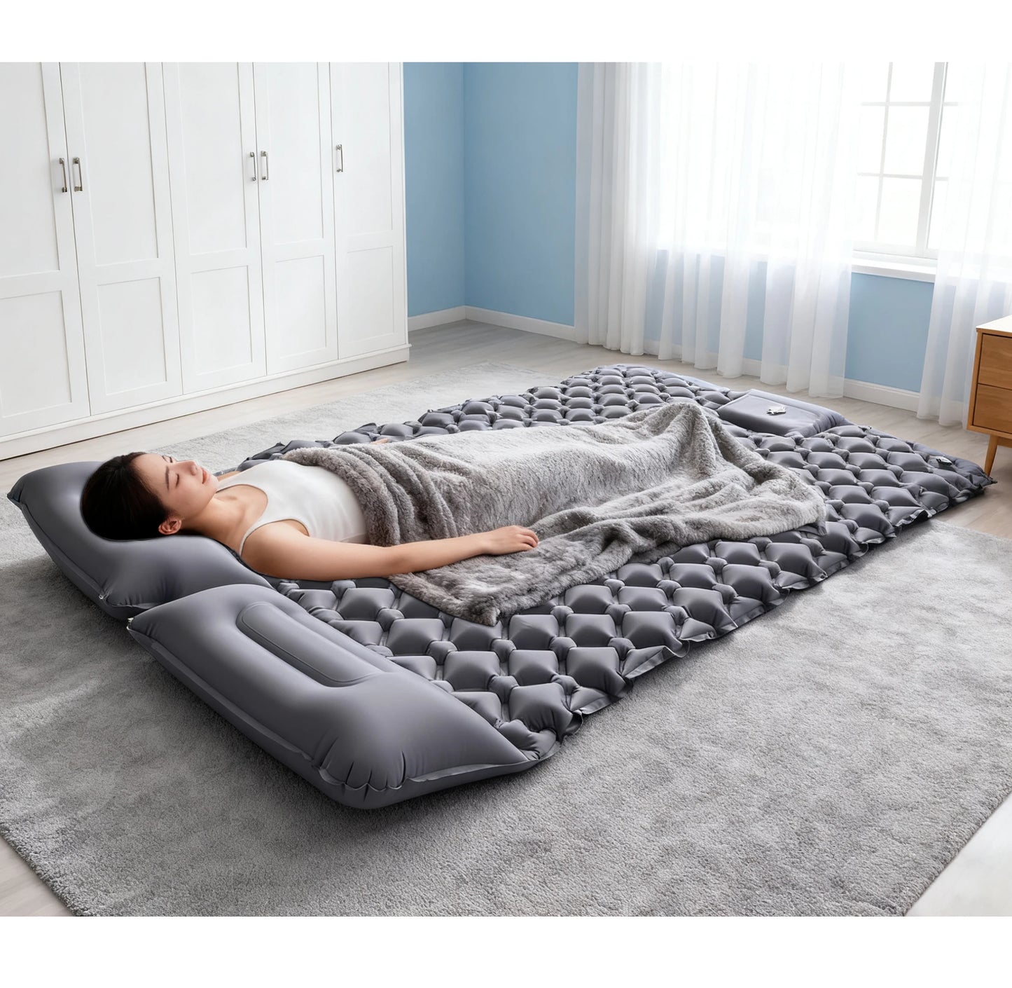 Dubbel Uppblåsbar Campingmadrass T2312 – Extra Bred för Två, Inbyggd Pump, TPU-Nylon, 4 Färger