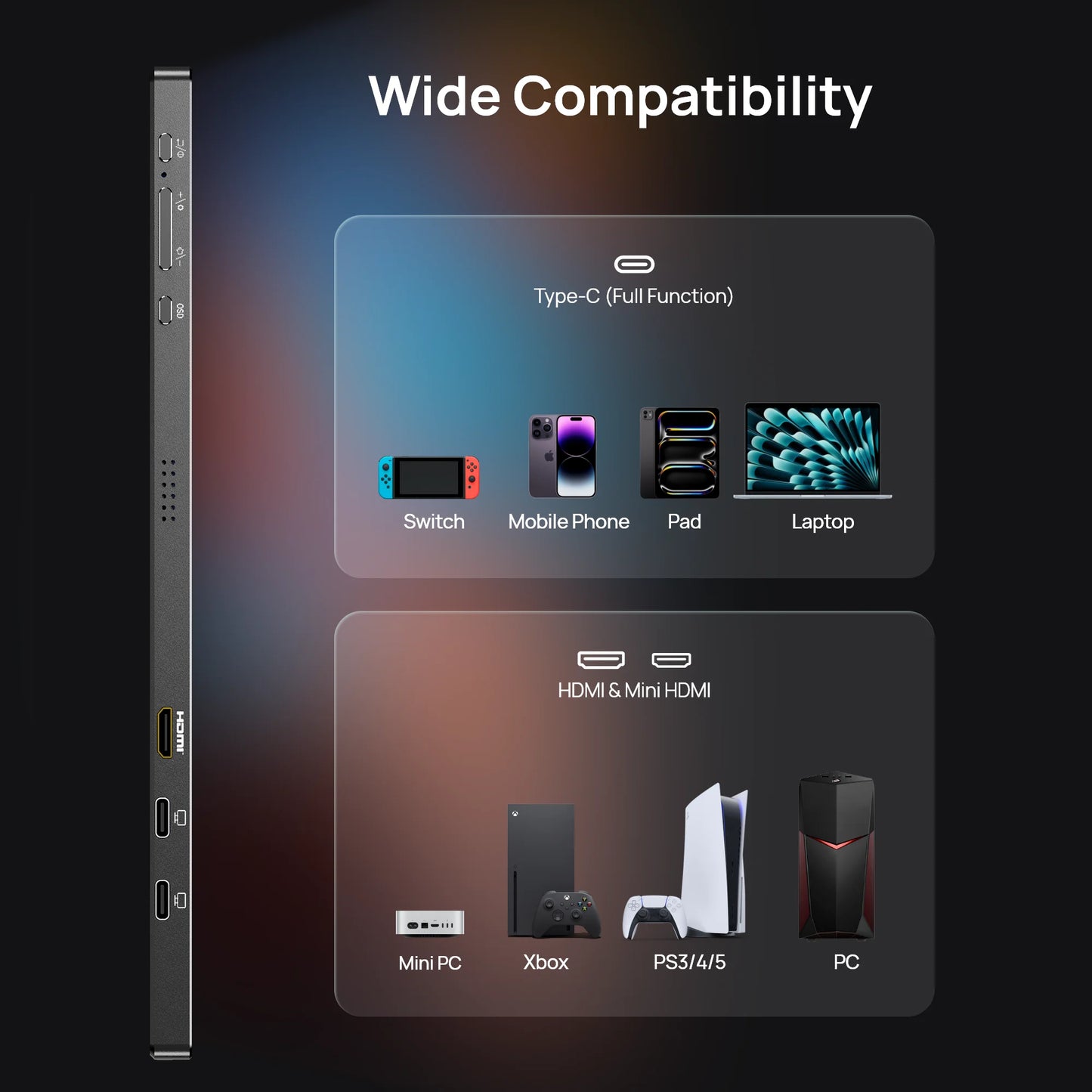 ARZOPA 16.1'' 100% SRGB 1080P FHD Portable Monitor IPS Screen Second Monitor External Display Z1C