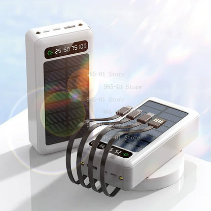 Solcells Powerbank med Inbyggd Kabel – Snabbladdning Utomhus Cykling Resor Vit Grön Svart 20000/30000/50000mAh