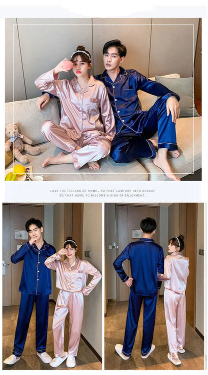 Song of Silk pyjamasset med satinkänsla – långärmad överdel och byxor, M–3XL