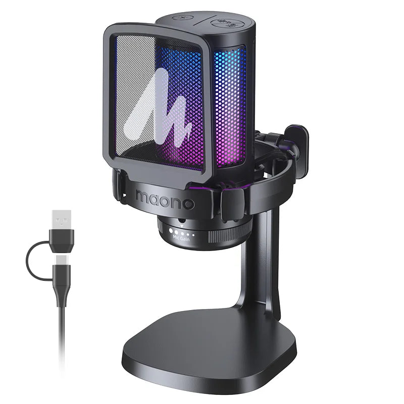 MAONO DGM20 USB Gaming Microphone for PC with RGB Light Noise Reduction Tap-to-Mute Gain Control for Discord Streaming Podcast