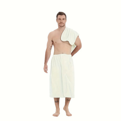 2 Counts Microfiber Men's Bath Wrap Set - Quick-Dry Towel & Spa Half Robe for Home, Hotel, Beach & Swimming - Soft