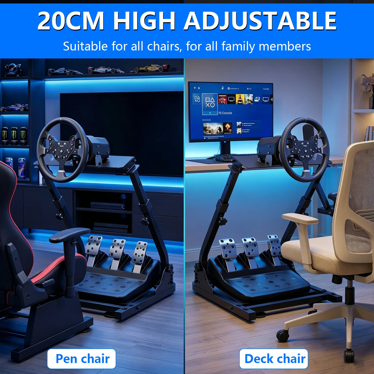 Foldable Racing Steering Wheel Stand Adjustable Universal Steering Wheel Mount Carbon Steel Racing Simulator Stand Anti-slip Feet for Gaming Racing Enthusiasts
