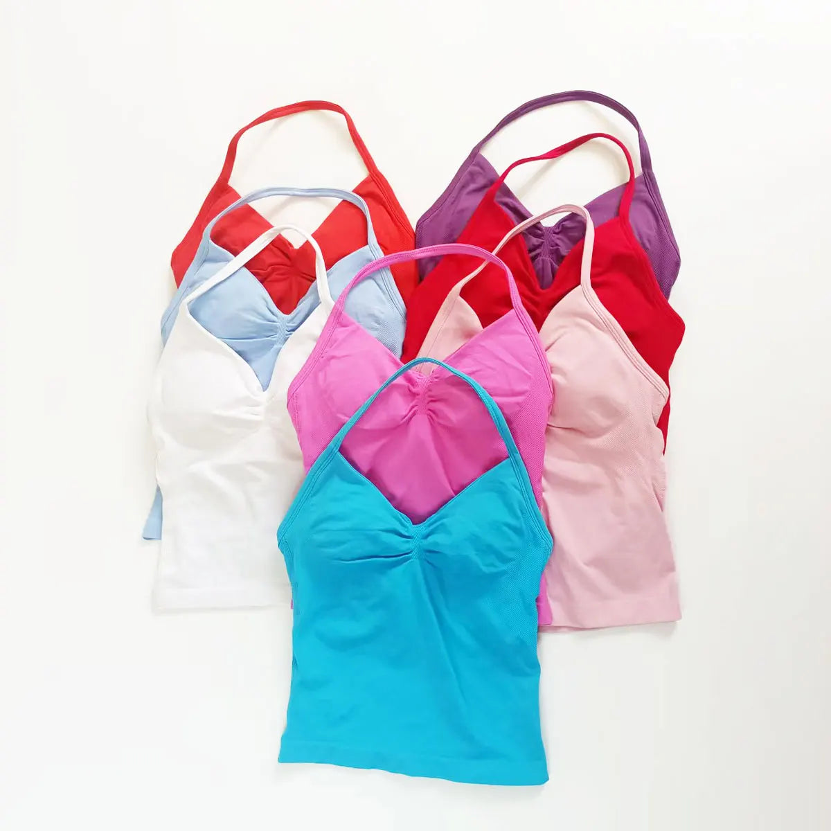 NCLAGEN Seamless Longline Strappy Top Sports Yoga Vest Women Fitness Tank Top Gym Beautiful Open Back Bra Running Workout Halter