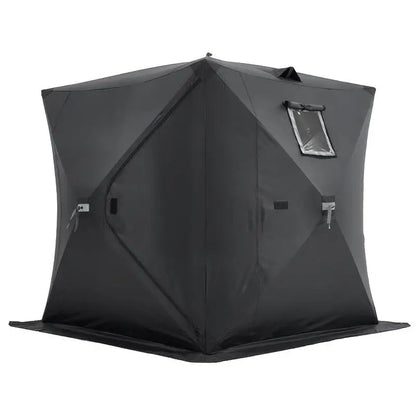 Ice Fishing Shelter, 2.3 X 2.3 X 2 M, Portable Pop-Up Fishing Tent for 3-4 Persons, Waterproof 300D Oxford Fabric, with Anchors, Ropes, Carry Bag, for Winter Fishing, Black