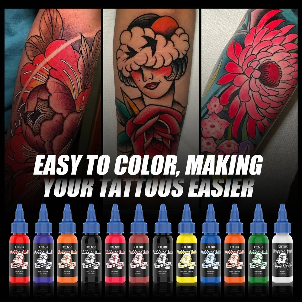 DQFART UINK 30ml 12Pcs/Set Safe Tattoo Ink High-quality Long-lasting Professional Artists Body Art Creative Designs Beginner