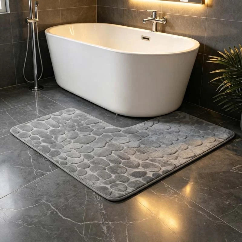 80x80cm New L-shaped Bath Mat Cobblestone Memory Foam Super Absorbent Non-Slip Corner Mat for Bathroom Shower Toilet Home Decor