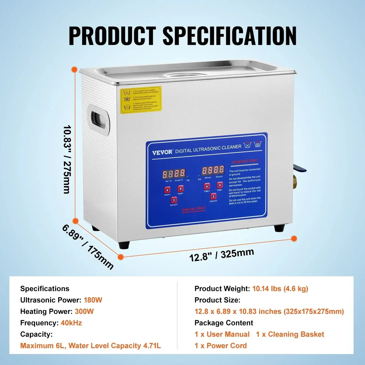 Sihao ultraljudstvätt 40 kHz med värme och digital timer – 1,3–30 liter