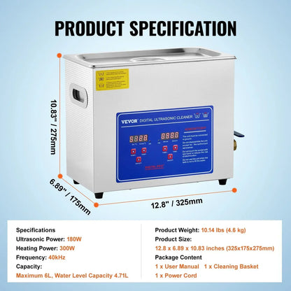 Sihao ultraljudstvätt 40 kHz med värme och digital timer – 1,3–30 liter