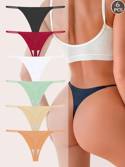 6PCS Seamless Thong Women Invisible Thin Strap Low Waist High Stretch Flexibility Panties Sexy Underwear Ladies Briefs T-back