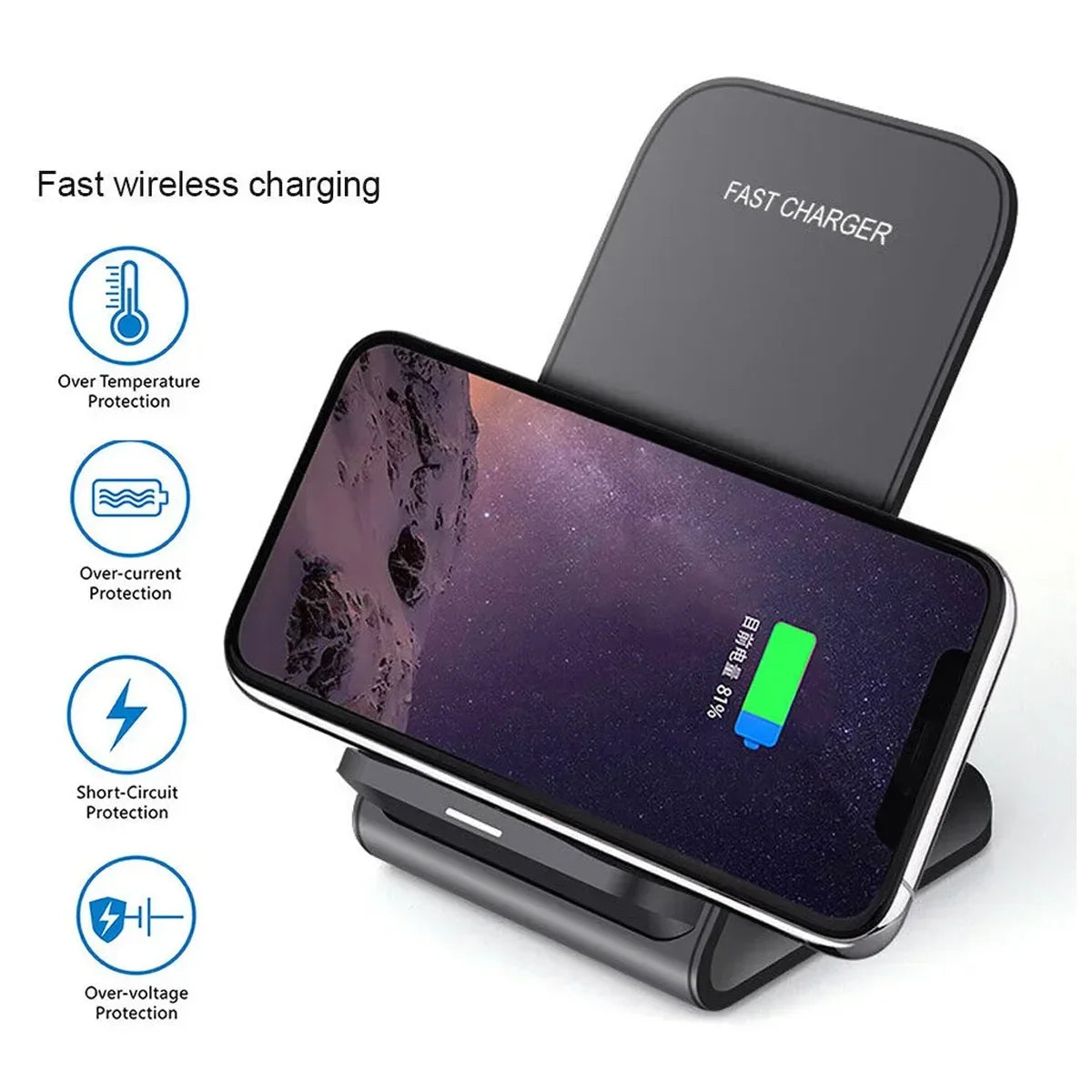 Fast Wireless Charging Stand Compatible with Samsung S24/S23/S22/S21 Ultra, iPhone 17‑12 Pro Max & Xiaomi Smartphones