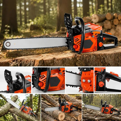 62Cc 2.7Kw Thermal Chainsaw 2-Stroke Gasoline Chain Saw for Wood Cutting, Pruning, Weeding, with 508mm Guide Bar, Throttle Synchronized Starter, Dual Tank