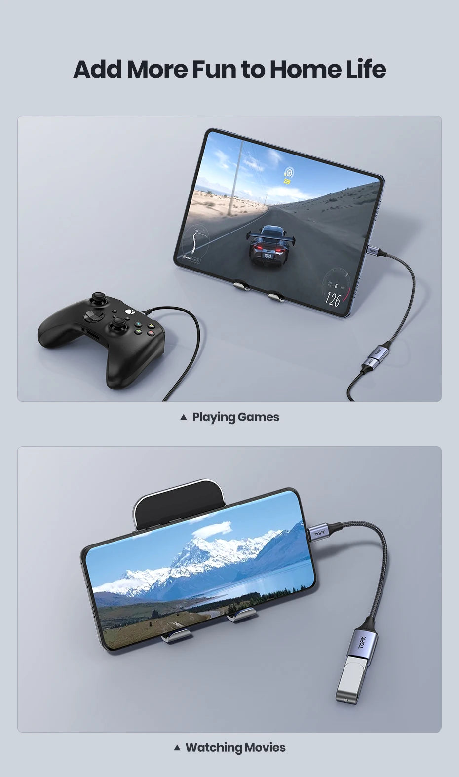 TOPK USB-C till USB-A OTG-adapter – dataöverföring och laddning
