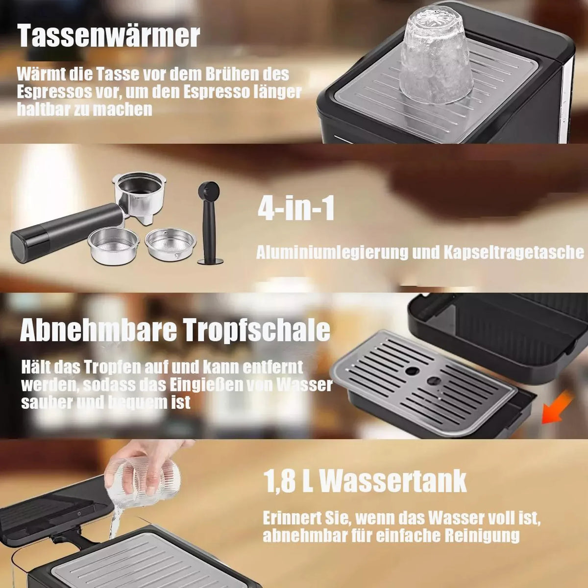 20 Bar Espresso Machine Smart Touchscreen 360° Steam Wand Cup Warmer Single Double Shot 1.8L Black