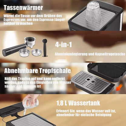 20 Bar Espresso Machine Smart Touchscreen 360° Steam Wand Cup Warmer Single Double Shot 1.8L Black