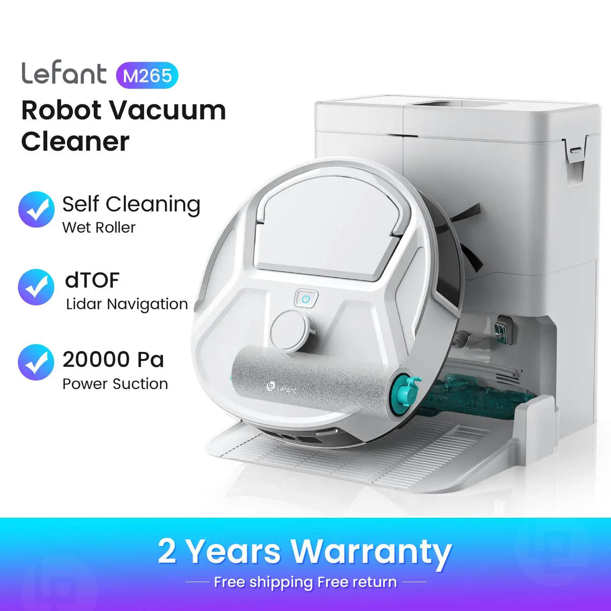 Lefant M265 Robot Vacuum Cleaner and Mop, 20,000Pa Suction, 800ml Dustbin, 28cm Mini Roller Robot Vacuum with Instant Automatic Cleaning, 5G WiFi/APP/Alexa
