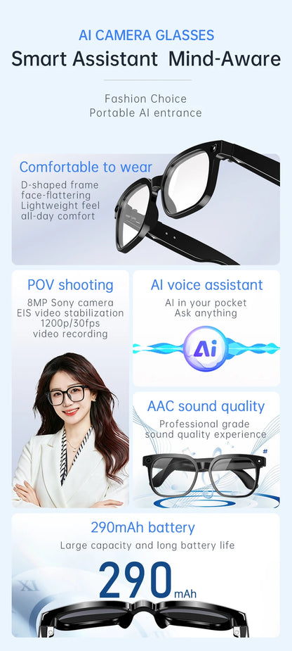 Xiaomi AI Camera Glasses Multi-functional 4K 800MP Photochromic Smart Glasses Anti-shake Shooting Tech With 290mah Large Battery