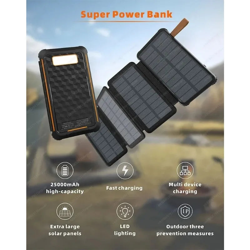 Vikbar Solcells Powerbank IP65 MPPT – LED-lampa USB-A USB-C 5V/2,4A Camping Utomhus 10000/20000/25000mAh