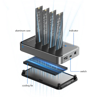 Blueendless 4 Bay M.2 NVMe/SATA SSD Docking Station Type C USB3.1 10Gbps M2 NVMe PCIe SATA NGFF Dual Protocol Aluminum SSD Case