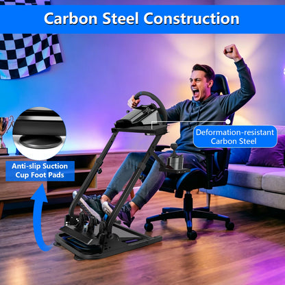 Foldable Racing Steering Wheel Stand Adjustable Universal Steering Wheel Mount Carbon Steel Racing Simulator Stand Anti-slip Feet for Gaming Racing Enthusiasts