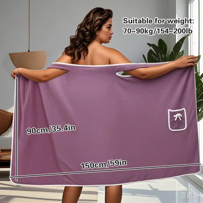 1Pc Women's Plus Size Wearable Bath Towel - Cute Bow Shower Skirt, Adjustable Bath Robe with Pocket. Soft Fabric for Home Use.
