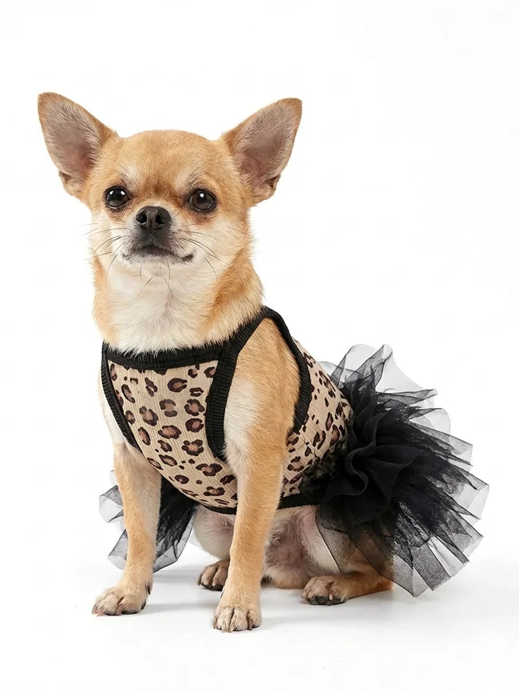 Fashion Sweet Puppy Dog Summer Dress Princess Skirt Pet Dog Lace Cake Camisole Tutu Dress -Leopard Print Dog Tutu Dress