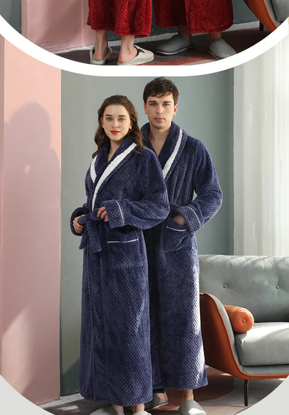 Female Autumn and Winter Warm Long Coral Velvet Thick Couple Bath Bathrobes Men Women Pajamas Shower Robe Bath Towels For Adults