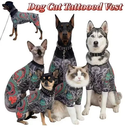 Streetwear Pet Tattoo Suit 4-Way Stretch Full Body Clothes S-10XL Comfortable Dog Cat Costume for Small to Large Pets