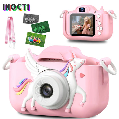 Kids Digital Camera 1080P HD 2.01" Unicorn Toy Camera Silicone Case Games USB Mini Video Recorder Gift for Girls 3-12 Age
