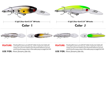 20PCS/Set Long Short Lip Minnow Lures Kit Crankbait Wobbler Bionic Bait for Pike Bass Sea Trout Freshwater Saltwater Pesca